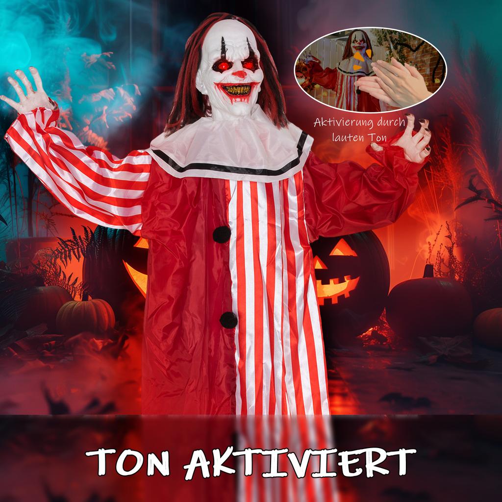 165 cm Dekoracja Halloweenowa Halloweenowy Klaun ze Światełkami LED, Funkcja Dźwiękowa Efekt Ciała