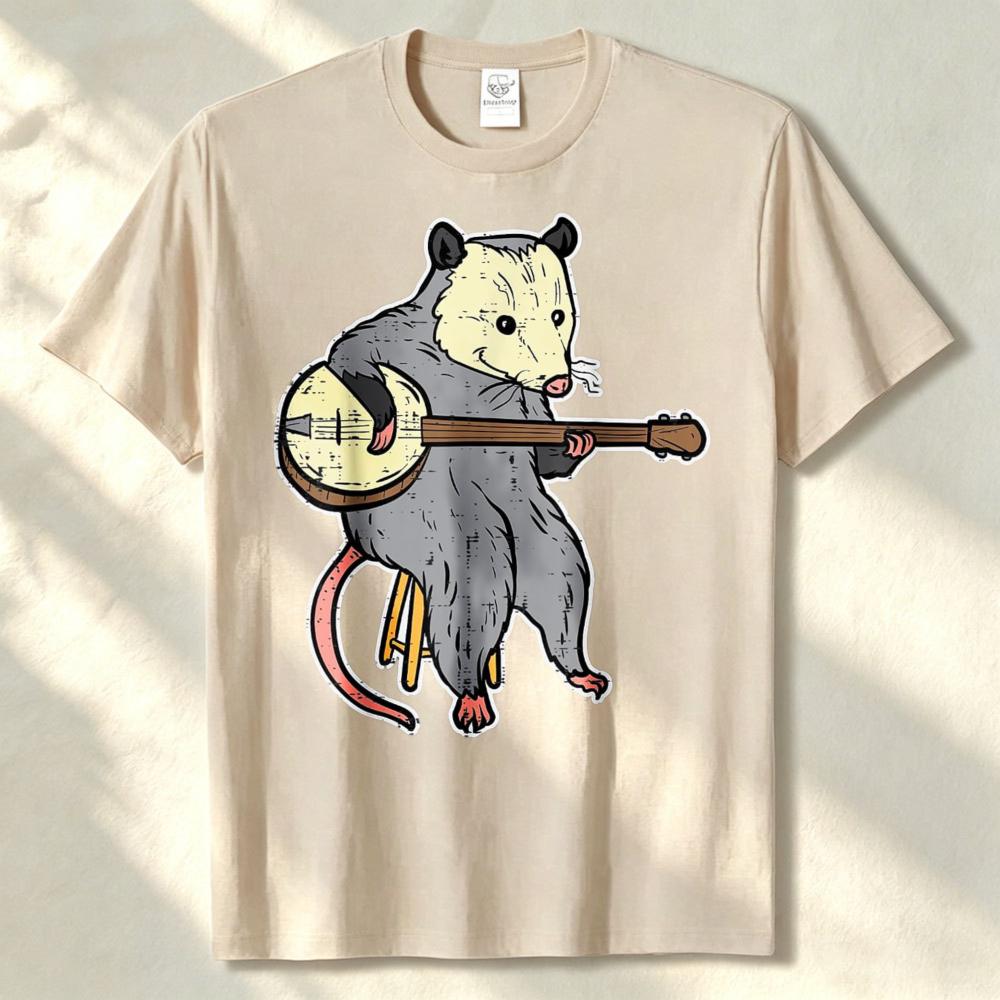 Possum Playing Banjo Opossum Guitar Music Unisex Unisex Tshirt Harajuku Unisex Clothing Graphic T Shirts Harajuku High Quality Cotton