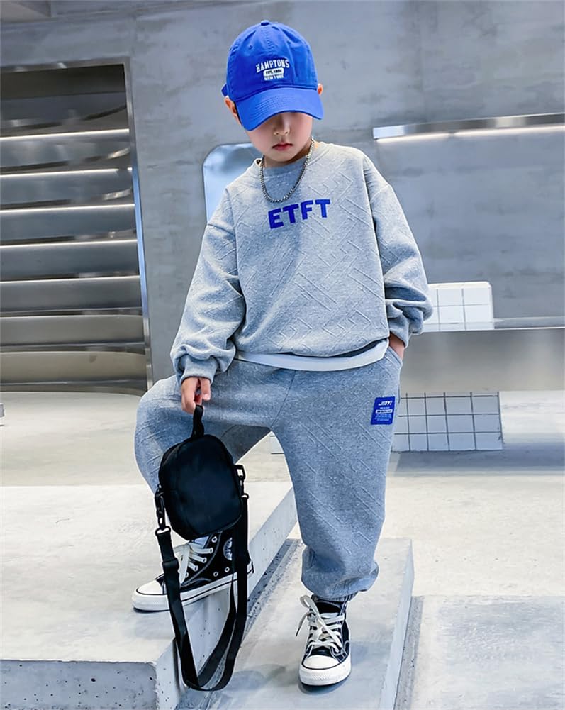 Clothing Setup Junior Long Sleeve Korean Clothing Setup Boys Spring Autumn Long Sleeve Sweatshirt Sports Pants Top and Bottom Set Casual Loose Kids