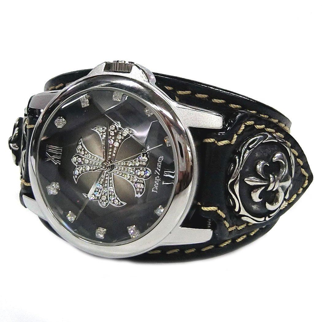 

DEEP ZONE Уникальные мужские часы из натуральной итальянской кожи с градиентом, повседневные, черные, ремешок, циферблат, кончо в виде лилии, часы,