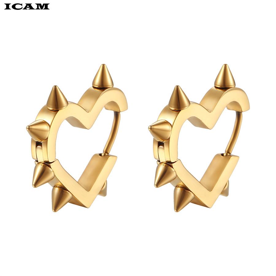Exaggerated Spike Rivet Heart Stud Earrings for Women Men 3 Colors Stainless Steel Ear Buckle Piercing Goth Jewelry Gifts Aretes золотой