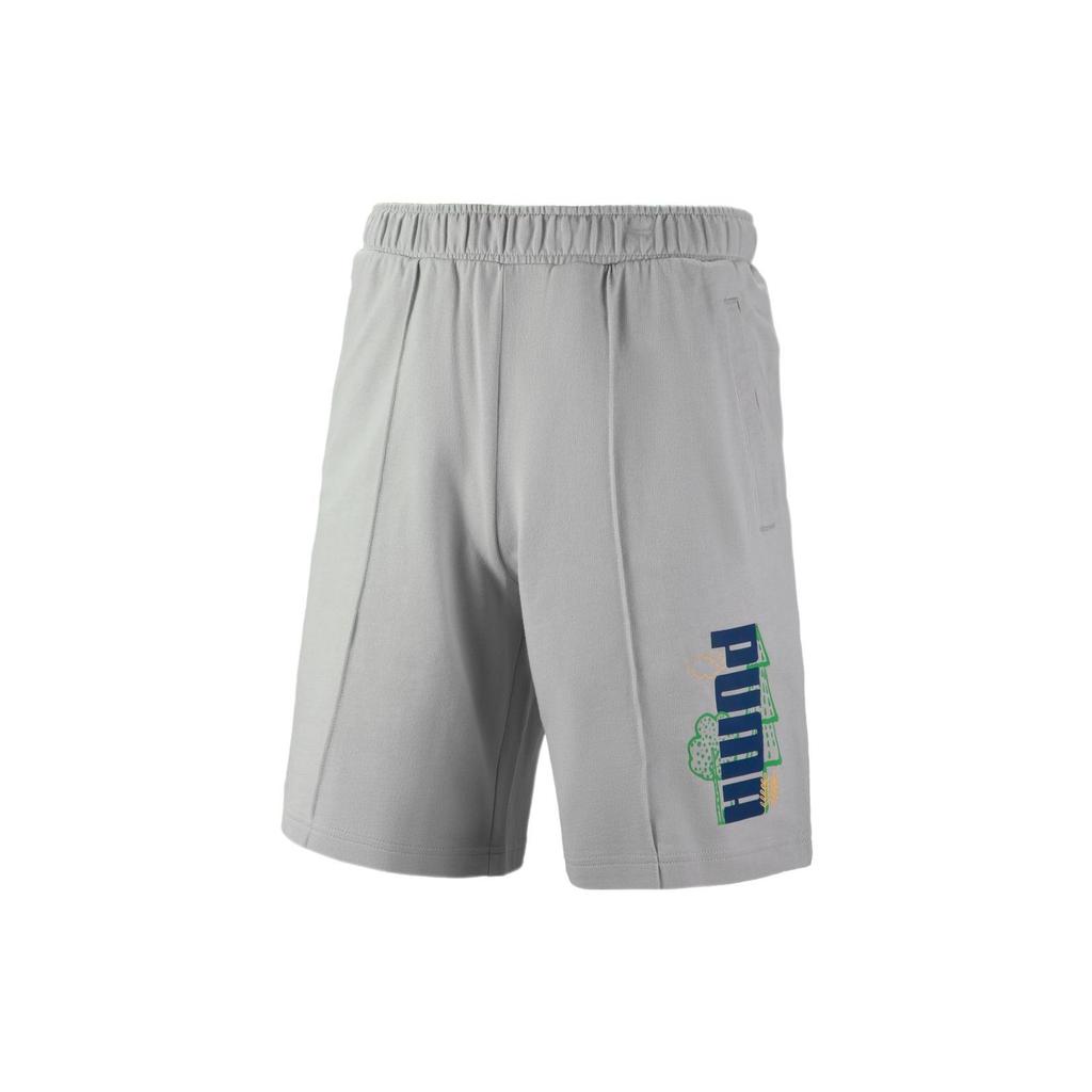 Puma Logo Print Elastic Waist Straight Leg Shorts Men Bottoms Grey 538777-09