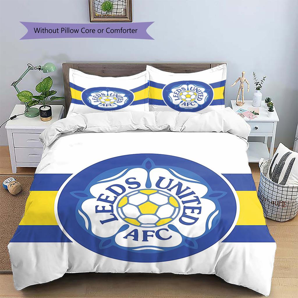 Ložní prádlo se vzorem fotbalového klubu Leeds United, Sada přikrývky Povlak na přikrývku Povlak na polštář Domácí narozeninový dárek (1 * povlak na peřinu + 2 * povlak na polštář, bez jádra)