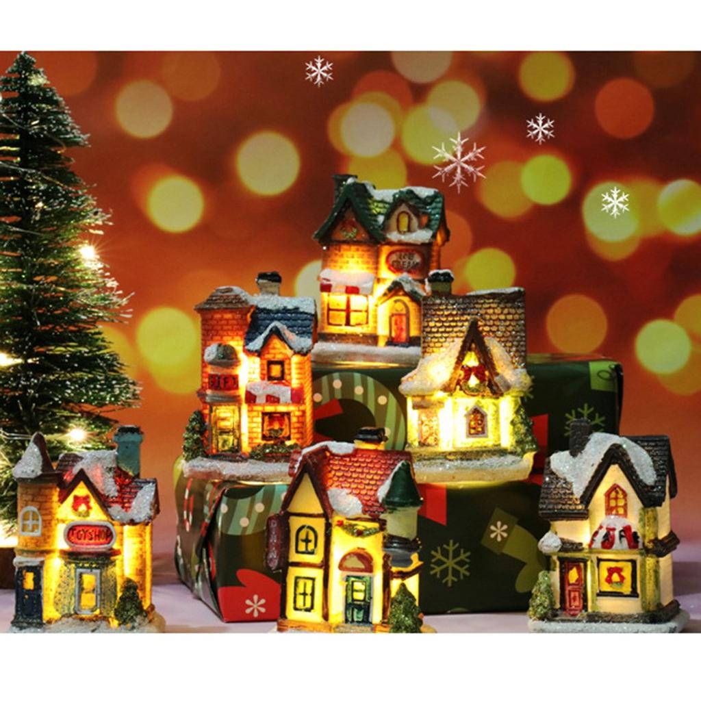 LED Christmas House Ornament with Snow Capped Cottage Festive Home Decor