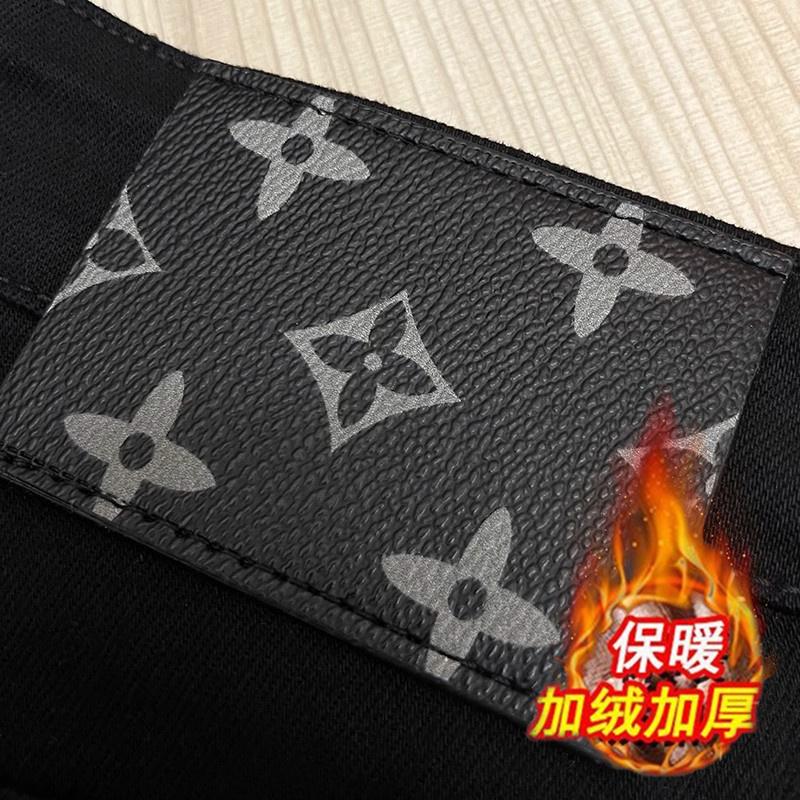 Autumn and Winter High-End Jeans Men's Trendy New Stretch Slim Fit Skinny Pants Casual Slimming Trousers Fleece-lined Thickened