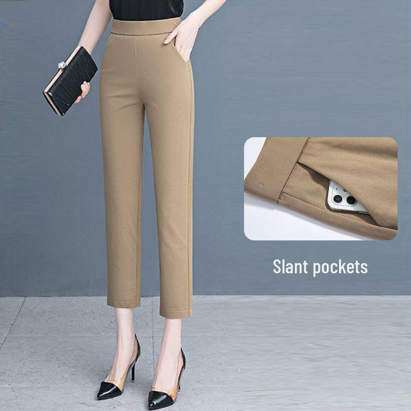 Women's High-Waisted Elastic Straight-Leg Cigarette Pants, Slimming & Versatile, Ideal for Spring/Autumn, Casual Mom's Trousers, New 2025