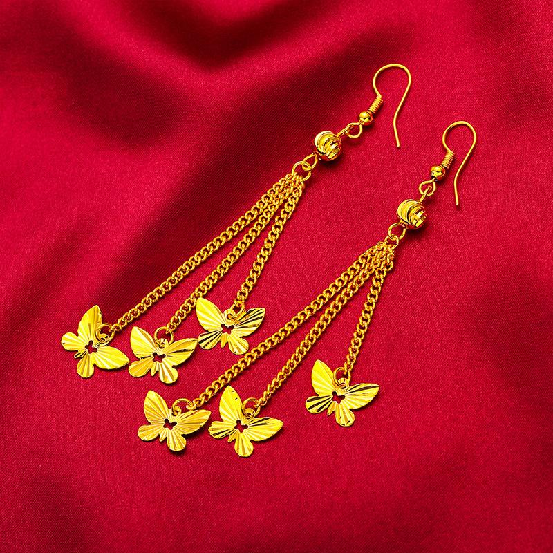 Gold Plated Bow Ladies Tassel New Long Fringe Earrings Women Gift for Mother
