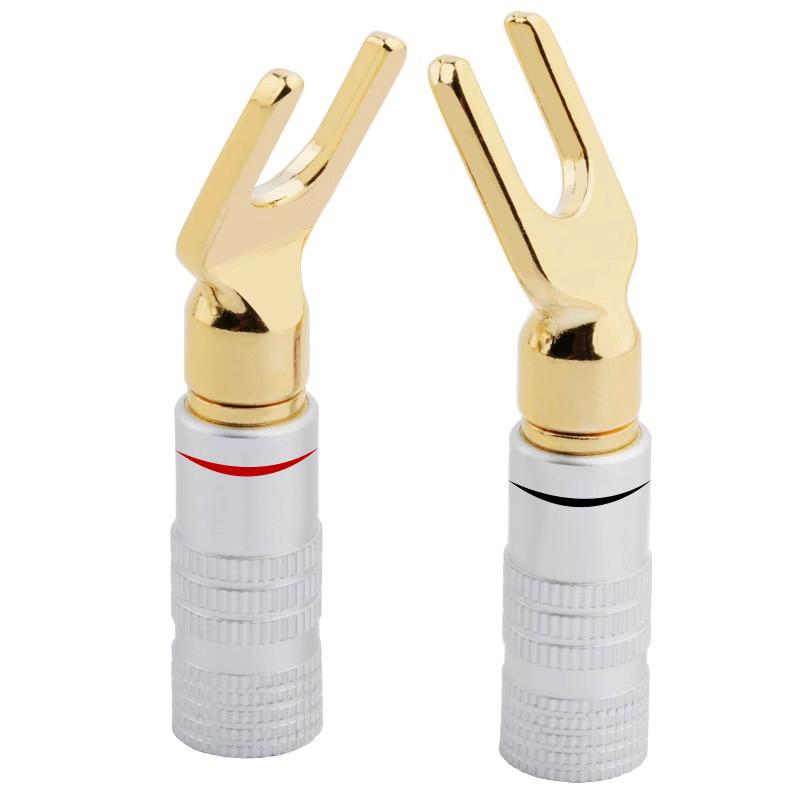 10Pcs Y/ U Type Speaker Banana Plugs Audio Cable Wire Connector Screw Lock Fork Spade Plug Banana Connectors