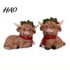 Retro Style Home Furnishings 2Pcs Christmas Highland Cow Figurine, Resin Yak Statue with Red Festive Desktop Decorations Scarf, Cute Animal Ornaments