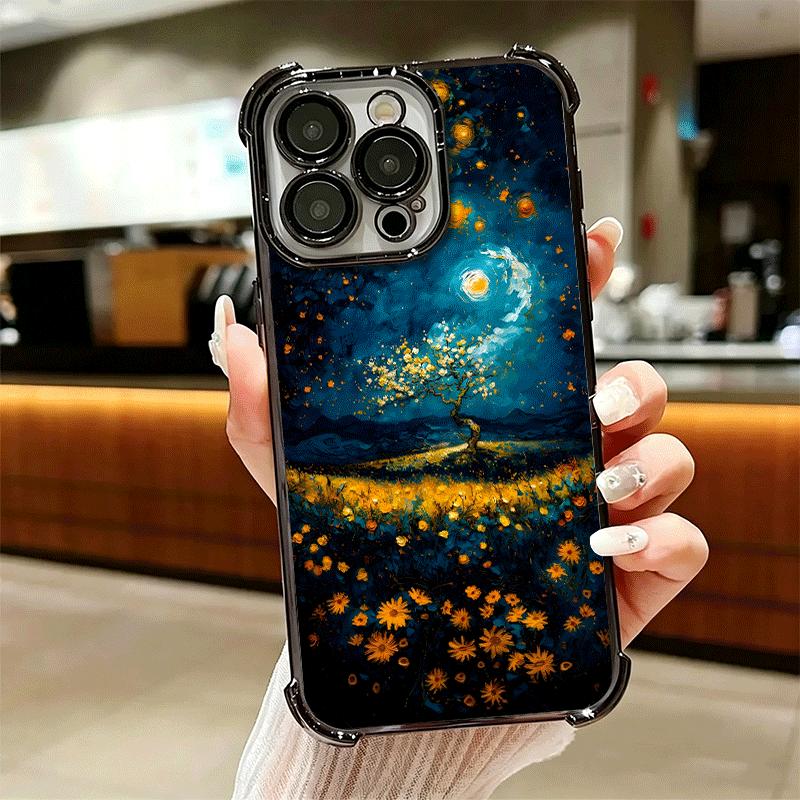 Starry Night Van Gogh Art Soft Phone Case For iPhone 15 16 17 Air 14 Pro Max 16E Plus 13 12 Mini Plating Anti-Fall Fundas