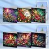 6PCS DIY Diamond Painting Christmas Snowman Cottage Mosaic Postcard Xmas Theme Rhinestone Painting Flower Pattern Greeting Cards