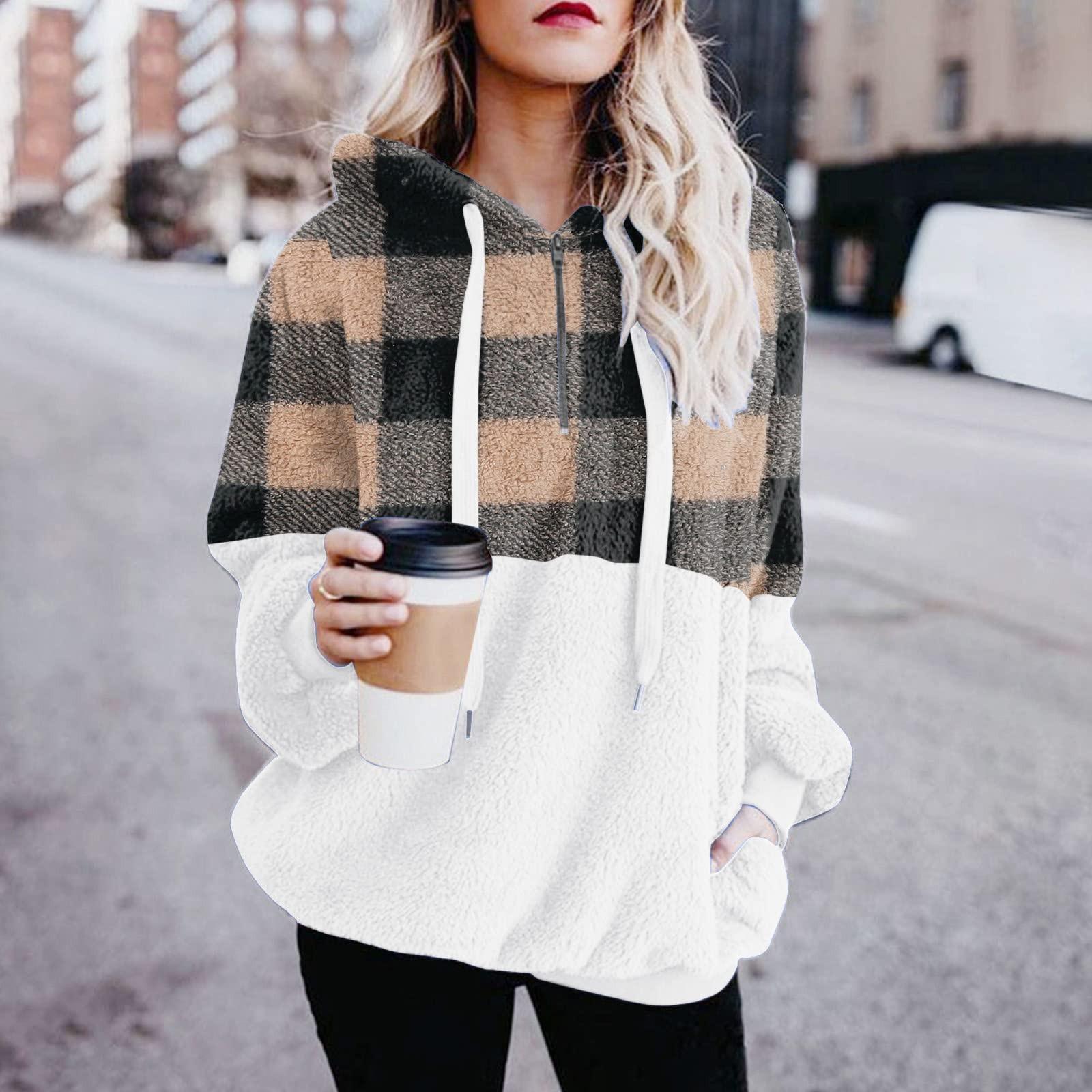 

Женская мода цветных блоков с капюшоном в стиле пэчворк с длинным рукавом на молнии плюшевая толстовка L чёрный