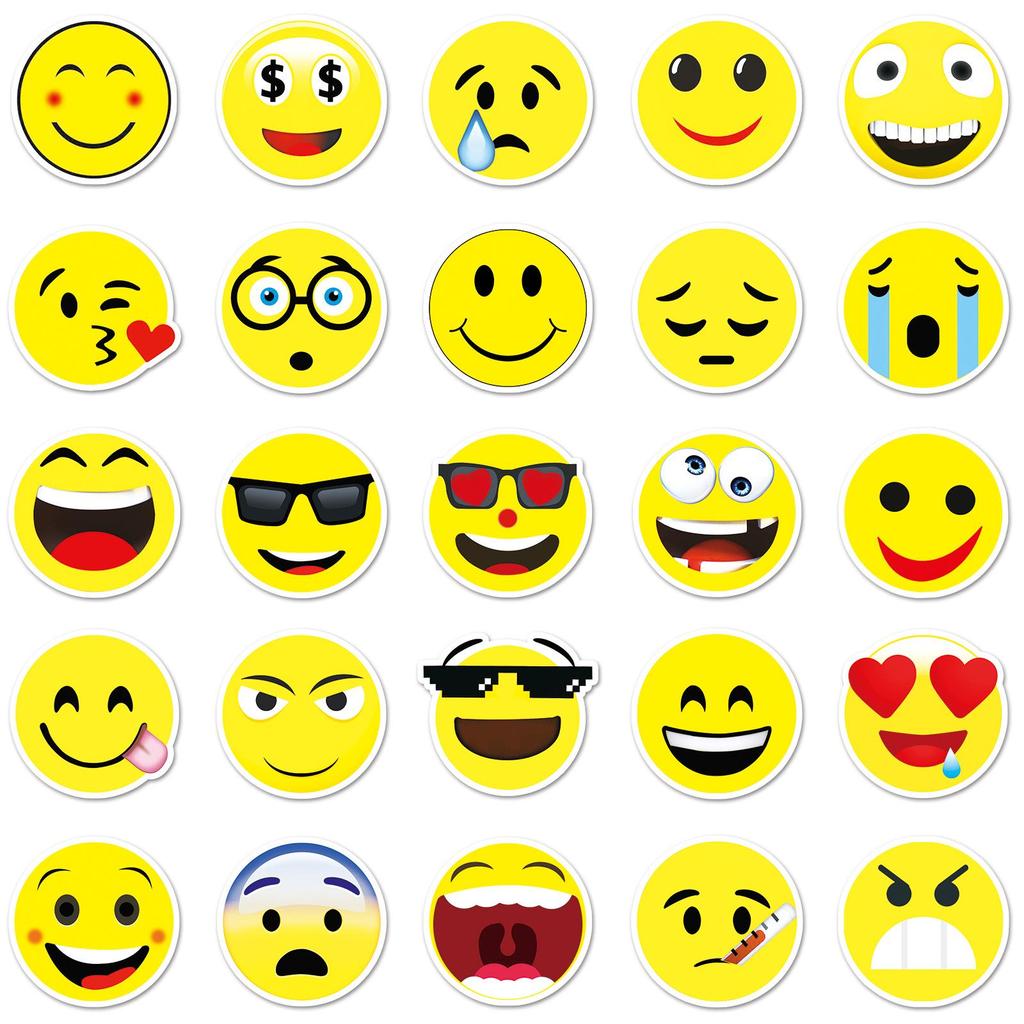 50 Smiley Face Stickers: Creative, Cute, Waterproof Decorations for Diaries, Luggage, and Cars
