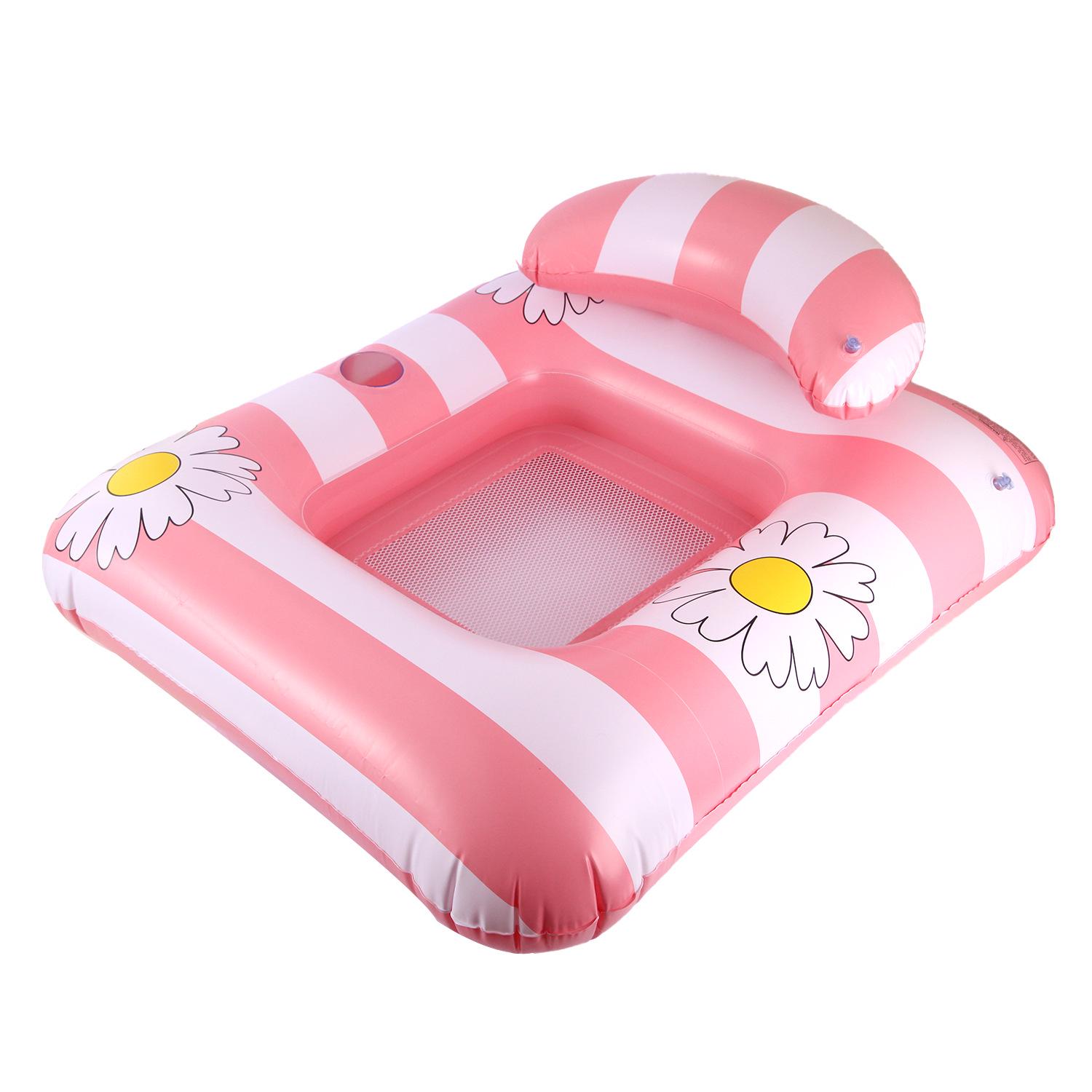 Children s Striped Flower Inflatable Pool Float - PVC Floating Bed 100x85 cm