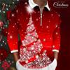 Christmas-themed long sleeve zip polo, stylish holiday casual top