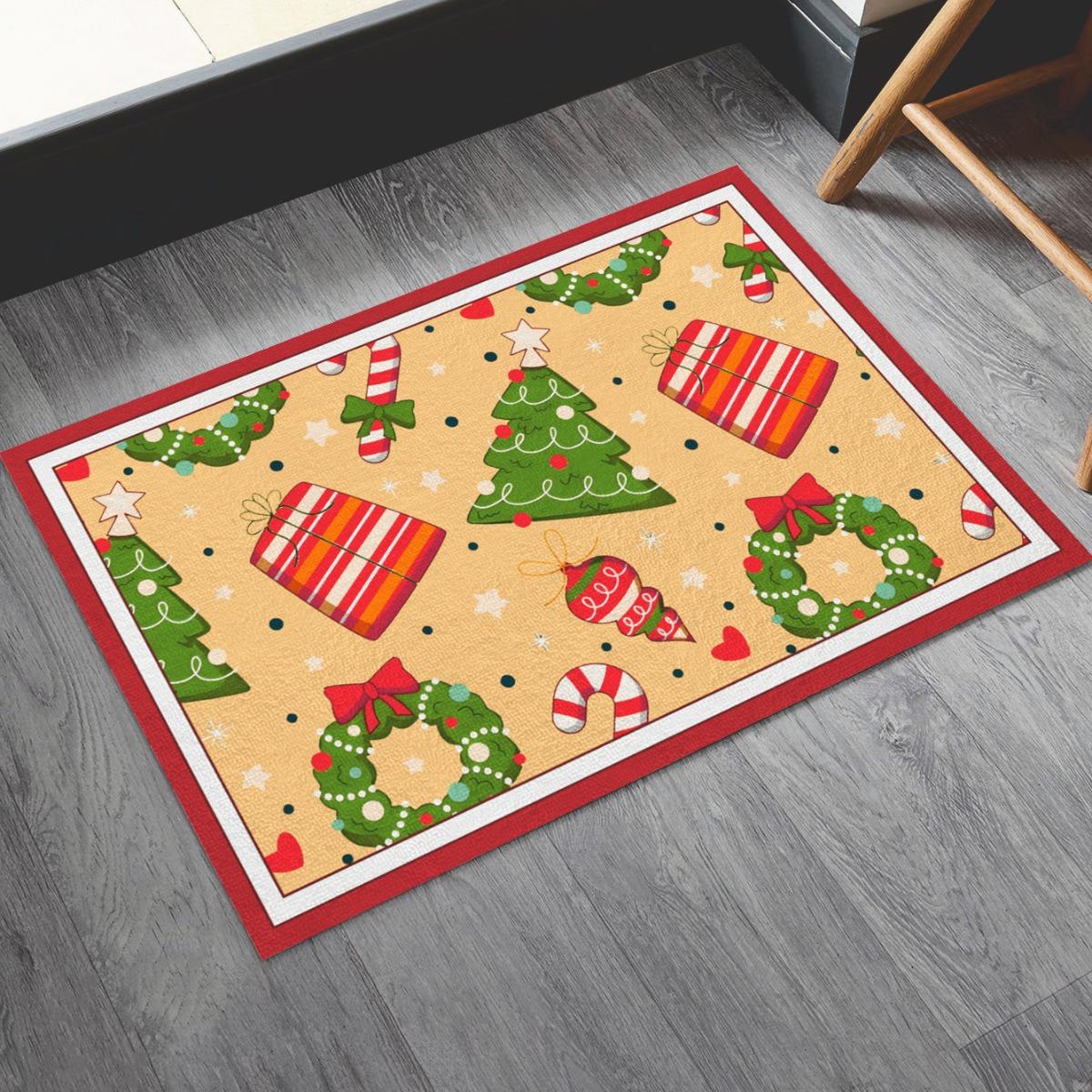 

Christmas Tree Santa Claus Gift Pattern Carpet Party Living Room Sofa Bedroom Bedside Study Entrance Door Rug Non-slip Decor Mat 40x60cm