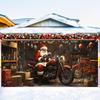 2D Santa Claus in Motorcycle Garage Door Cover Holiday Decoration