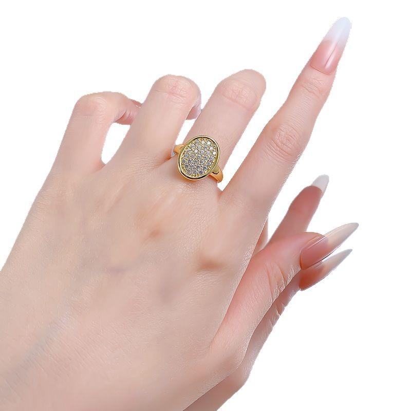 Jewelry Pure Gold-Plated Antique Oval Inlaid Diamond Ring High-End Light Luxury