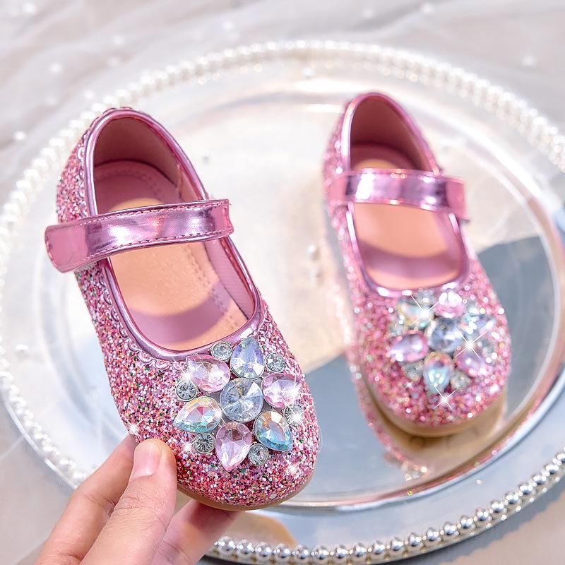 2025 Autumn Girls' Round Toe Rhinestone Princess Dance Shoes with Soft Sole
