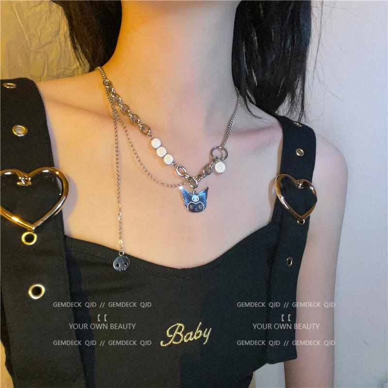 Spice Girls Sweet Cool Cosmic Opal Artificial Pearl Necklace Female Tide Double Layer Stacked Wearing Love Hip Hop Collarbone Chain