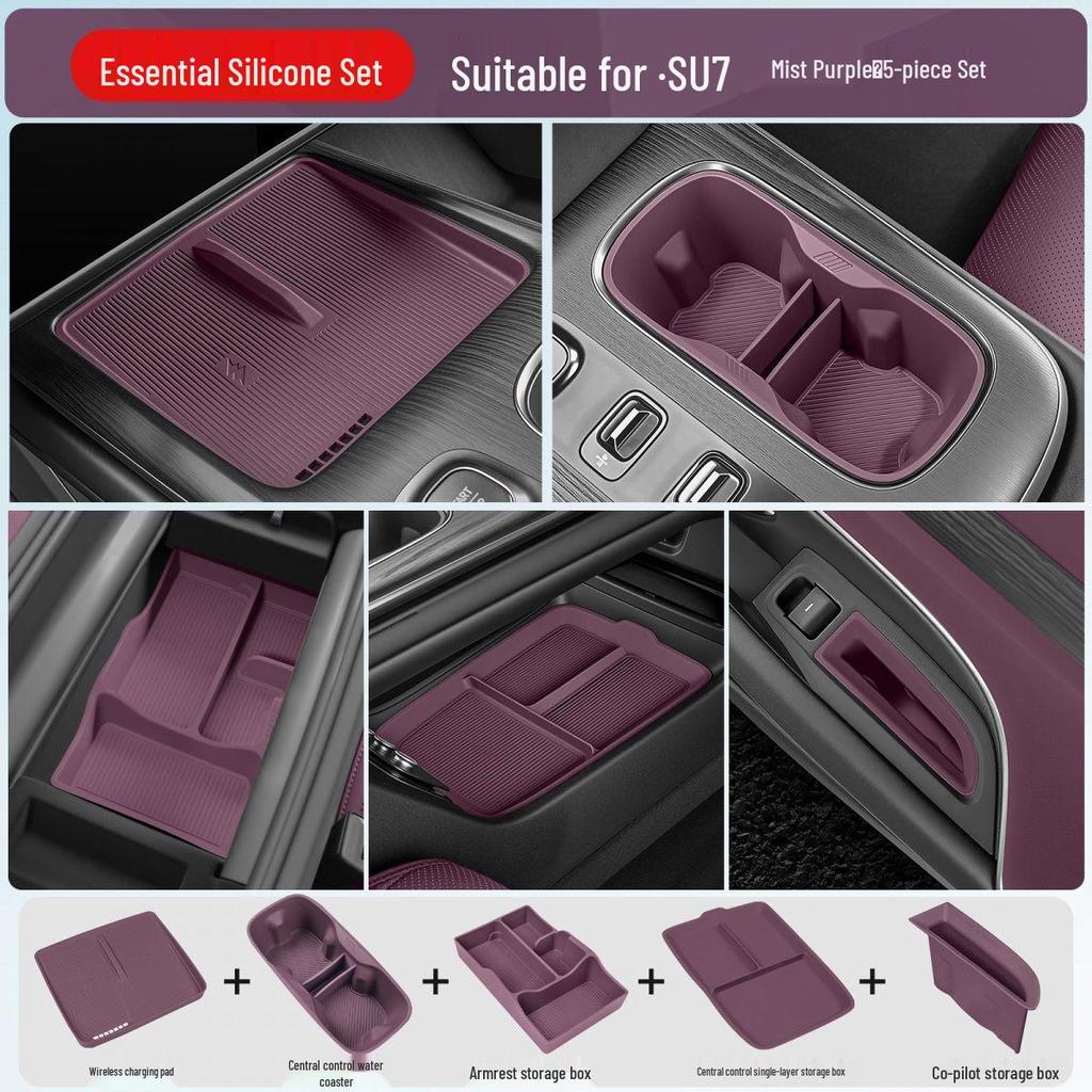 Silicone Pad Set for Xiaomi SU7: Three-Piece Car Interior and Cup Holder Accessory.