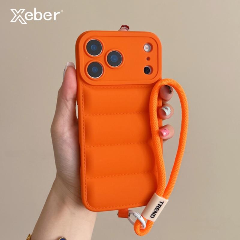 Funda de Silicona para Chaqueta de Plumas Suave Para iPhone 17 16 15 14 13 12 11 Pro Max Plus Air Antigolpes Protección de Cámara Funda con Correa de Muñeca