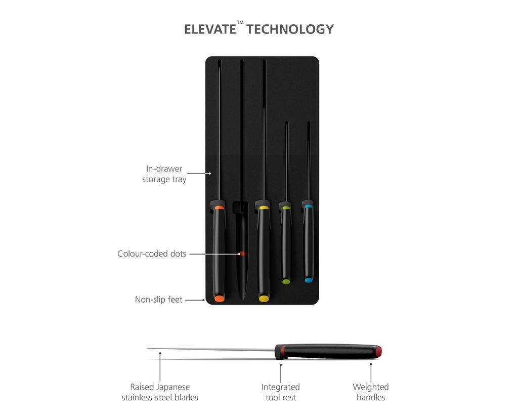 Joseph Joseph Kitchen Knife Knife Store Multicolor Elevate Stainless Steel with Storage Tray 10545 5 Piece Set [Genuine Product]