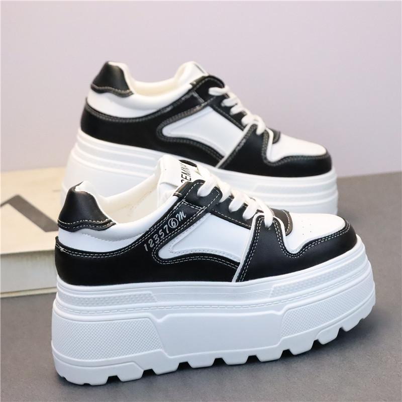 Fashion 8CM High Quality Microfiber Leather White Platform Sneakers for Women Wedge Heel Sneakers Shoes Comfy Casual Shoes Female