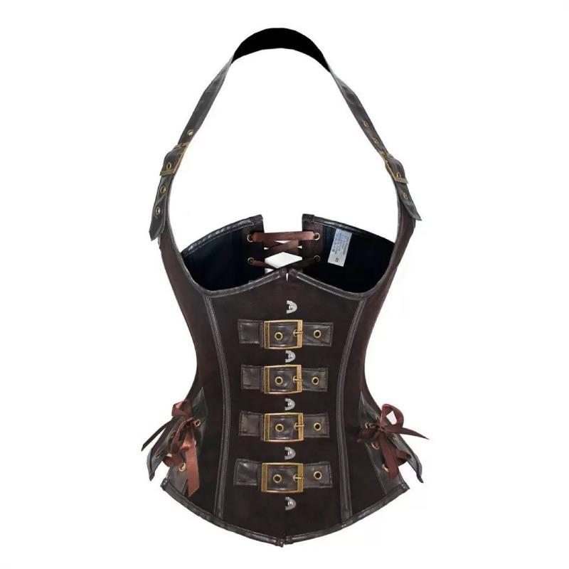 Bielizna korygująca, gorset, wiązany na szyi, czarna skóra, vintage gotycki gorset, strój XXL black