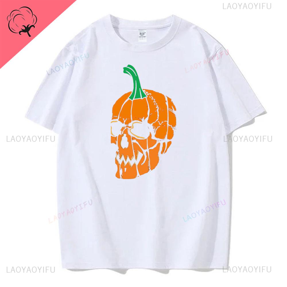 Women Ghost Pumpkin Bat Print Round Neck Pullovers Funny Halloween Costume Cotton Shirt Graphic T Shirts Y2k Top Harajuku Tops