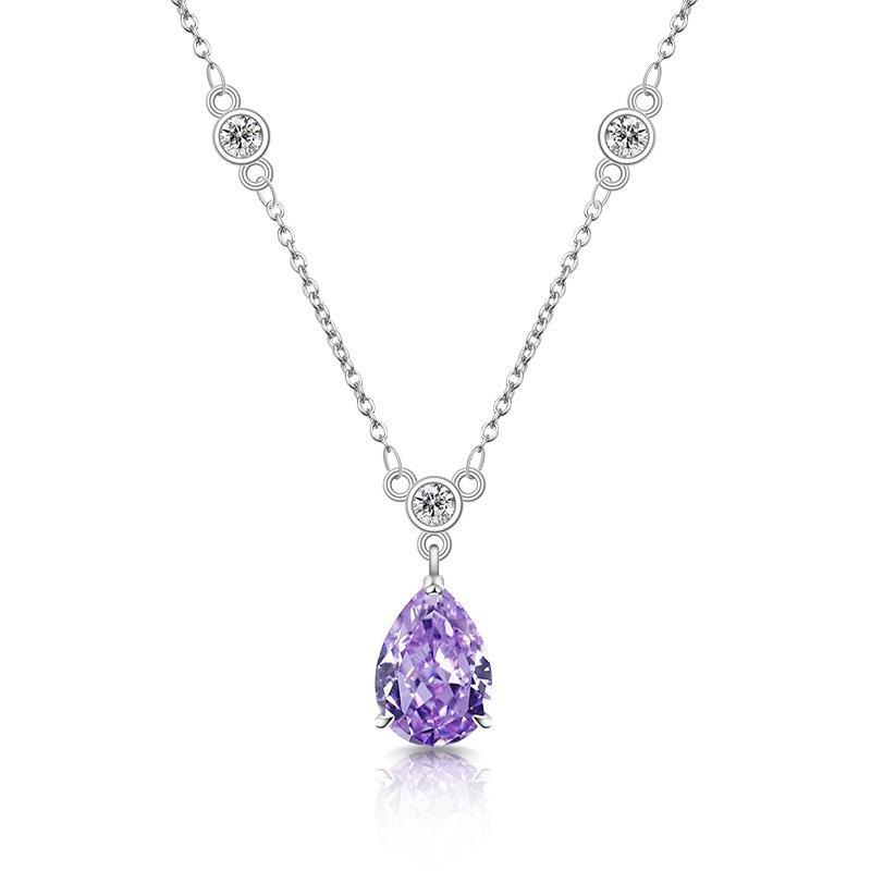 925 Sterling Silver Fashion Temperament Ice Flower Cut Crystal Zircon Water Drop Pendant Necklace Birthday Anniversary Gift