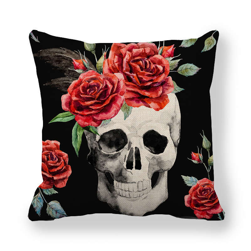 Creative Skull Flower Series Digital Printing Short Plush Pillow Covers For Car Sofa Office Cushion Cover Home Goods 60X60Cm