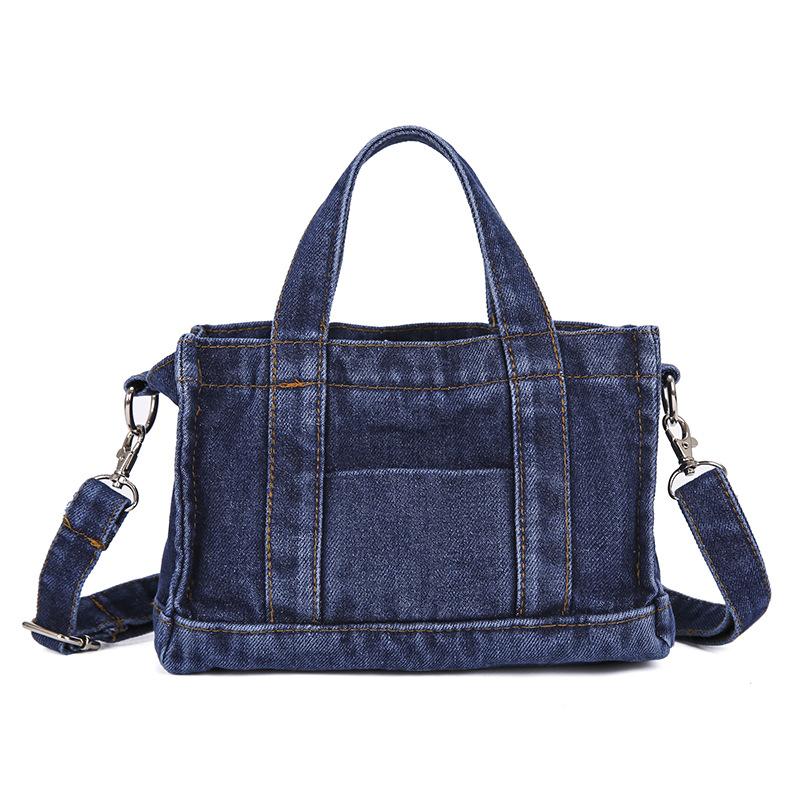 Denim small satchel literary and versatile casual lightweight portable small bucket bag street shoulder messenger small square bag