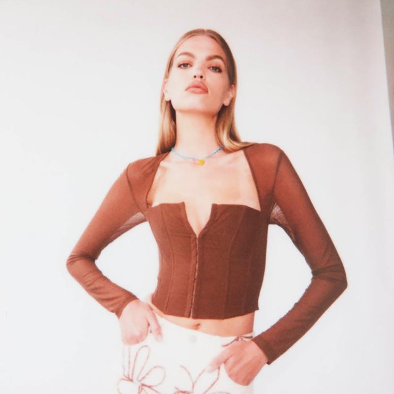 Y2K Summer Clothes Long Sleeve Mesh Tshirts for Women Crop Top Female T-shirt Women's T-shirt Roupas Femininas Tops T Shirt