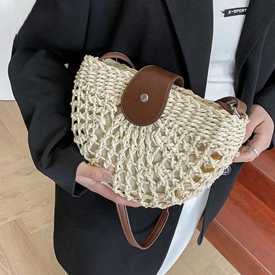 Bolso de paja de verano para mujer, bandolera semicircular a la moda, bolso de mensajero hecho a mano de ratán, bolsos de viaje para playa, bolso de mano