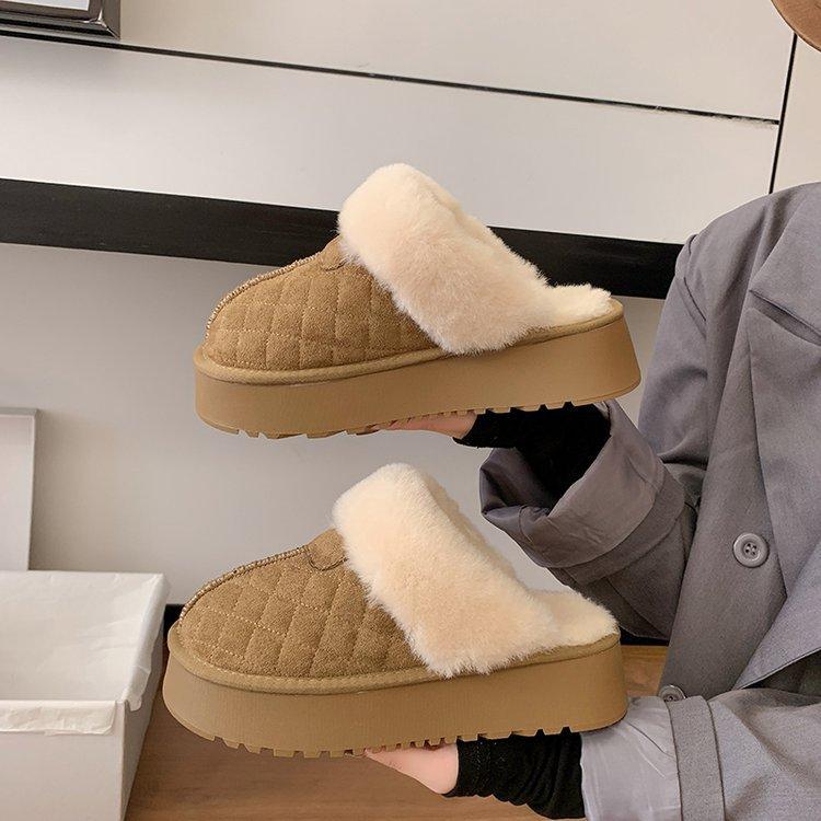 Baotou half slippers women's autumn and winter outer wear 2025 new thick bottom heightening piled cotton warm home cotton slippers