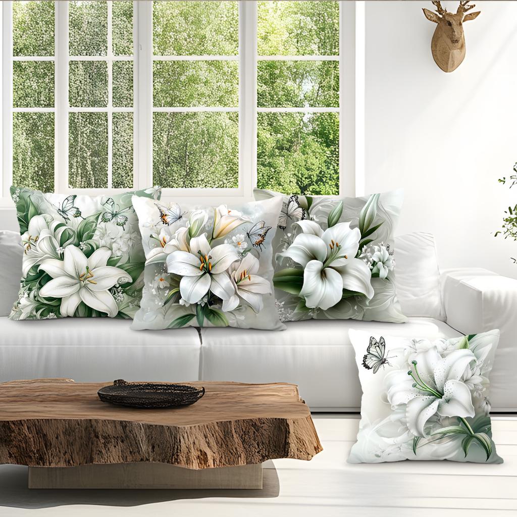 4pcs/set Lilies and Butterflies Cushions Pillowcase Polyester Cushion Cover Throw Pillow Pillowcover Home Car Sofa Decor