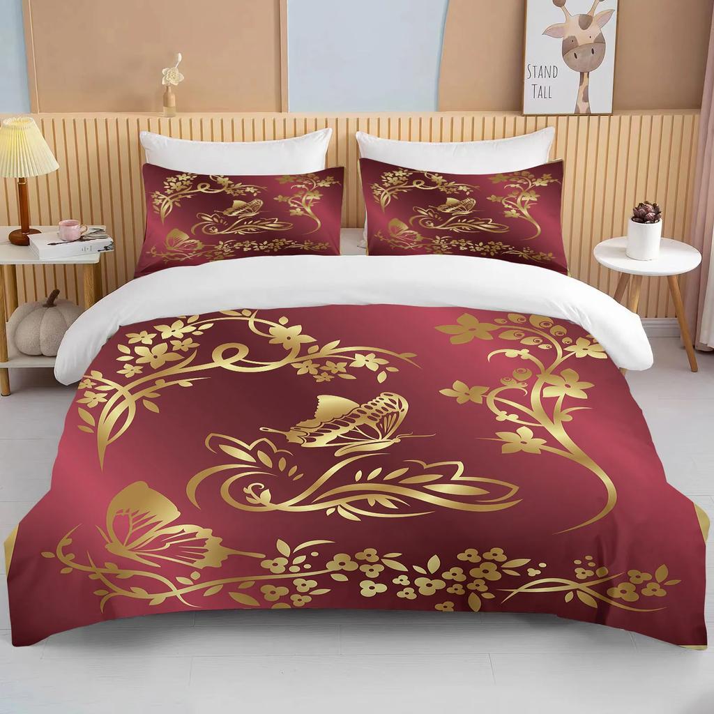 12 Sizes Gold Butterfly Bedding Set Luxury Black Duvet Cover Bedclothes 3d Printed Comforter Bedding Sets For AdultsCute Bed Set