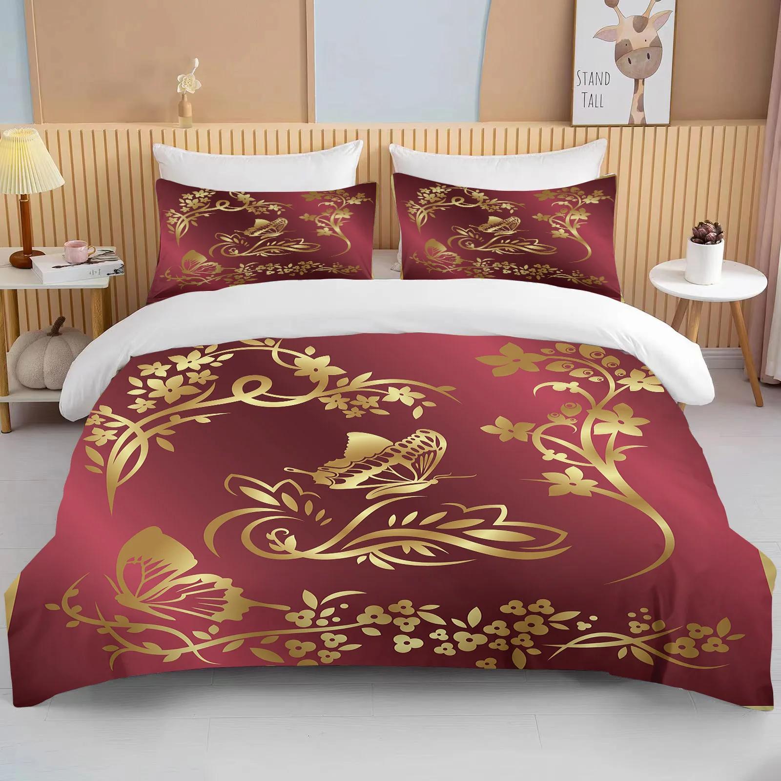 

10 Sizes Gold Butterfly Bedding Set Luxury Black Duvet Cover Bedclothes 3d Printed Comforter Bedding Sets For AdultsCute Bed Set EU Twin(135x200cm)