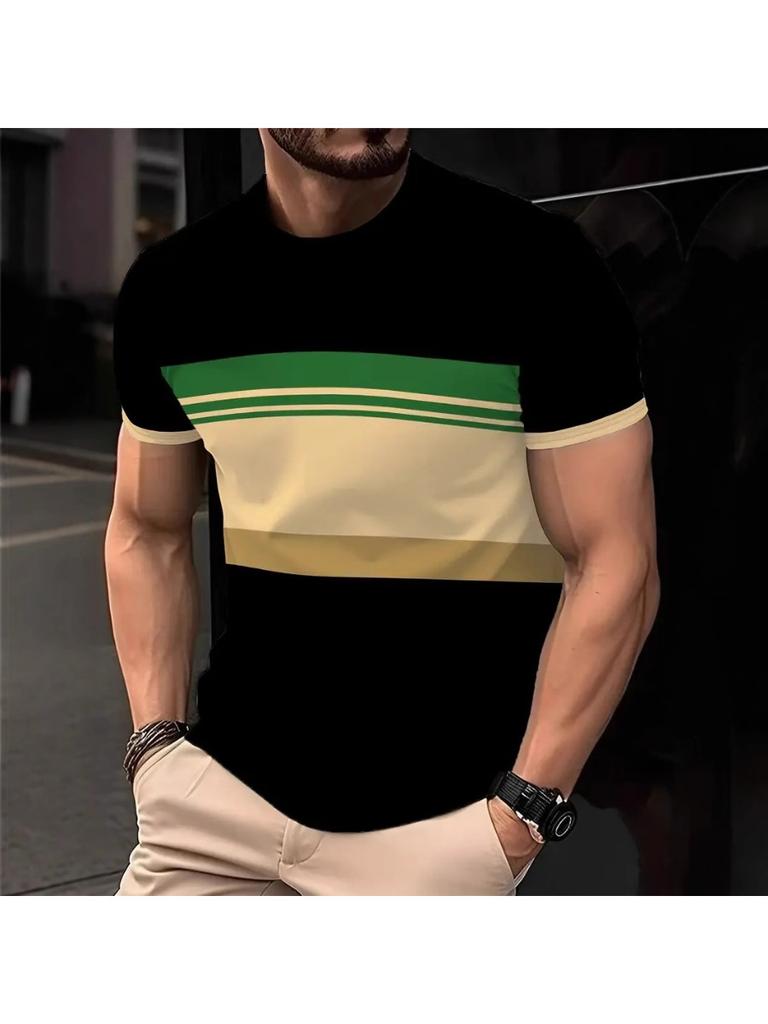 Casual Striped 3D Printed T Shirt For Mens Short Sleeve Tops Oversized T-Shirts O-Neck Pullover Street Men's Shirts Tee Summer Apparel