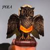 Decorative Small Lamp Table Night Light with Golden Owl, Farmhouse Bedside Style Lighting for Living Room Bedroom Office, Retro Rustic Nightstand