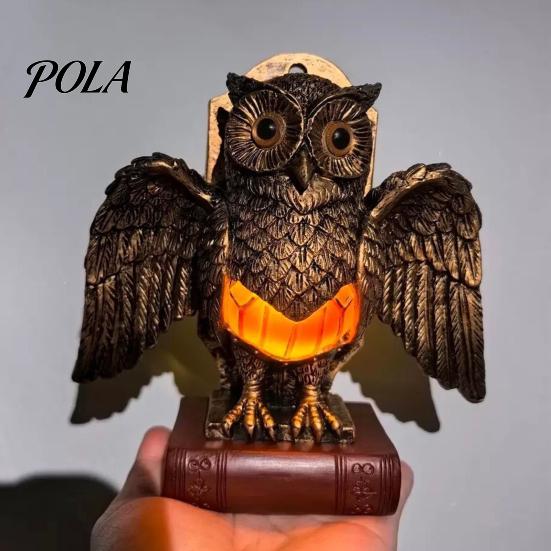 Decorative Small Lamp Table Night Light with Golden Owl, Farmhouse Bedside Style Lighting for Living Room Bedroom Office, Retro Rustic Nightstand