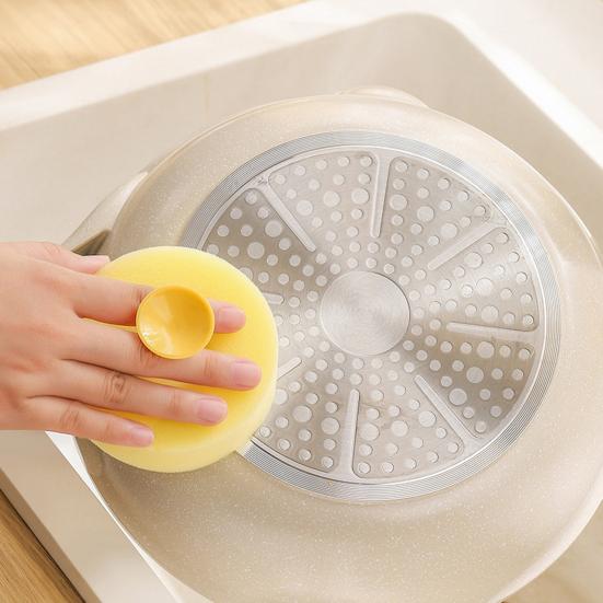 Cleaning Brush Double-Sided Soft Sponge Scouring Pad Suction Cup Silicone Head Non-Stick Oil Sponge Brush Kitchen Cleaning Tool