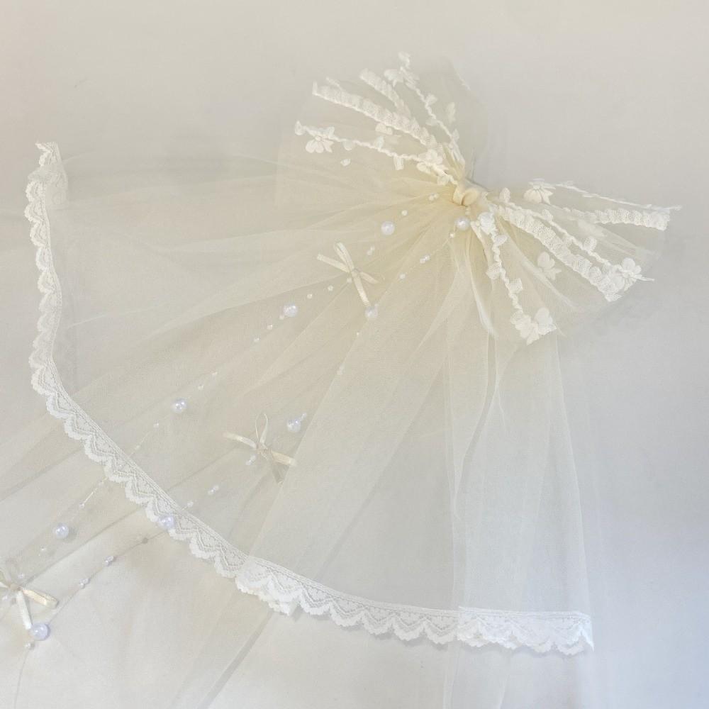 Bow Girls Head Gauze Mesh White Bridal Tulle Creative Veil Hair Clip  Hairpins
