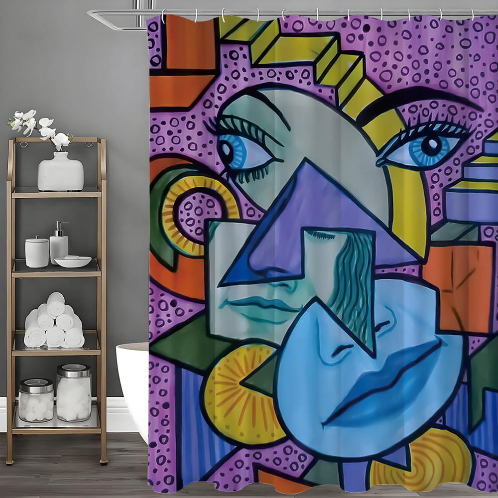 Picasso Abstract Art Painting Shower Curtain, Bathroom Decorative Shower Curtain, Waterproof Shower Curtain with Hooks