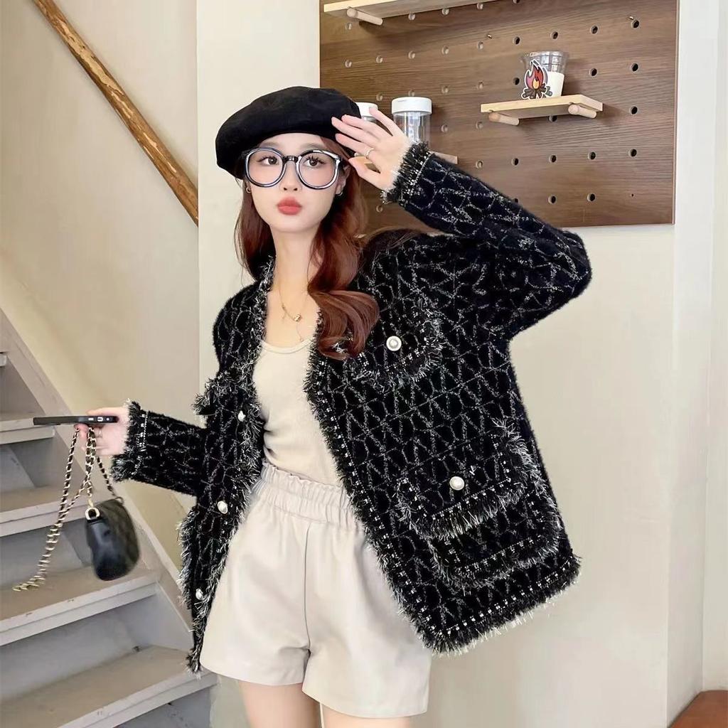 Autumn Winter New Coat Small Fragrant Style Women's High End Tassel Versatile Mink Fleece Loose French Style Chic Cardigan
