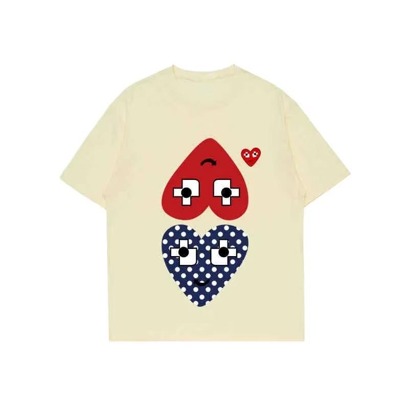 

2026 Summer New Play Trendy Brand Mens and Womens Casual Heart Printing Round Neck Couple Outfit Top Short Sleeves Tshirt S