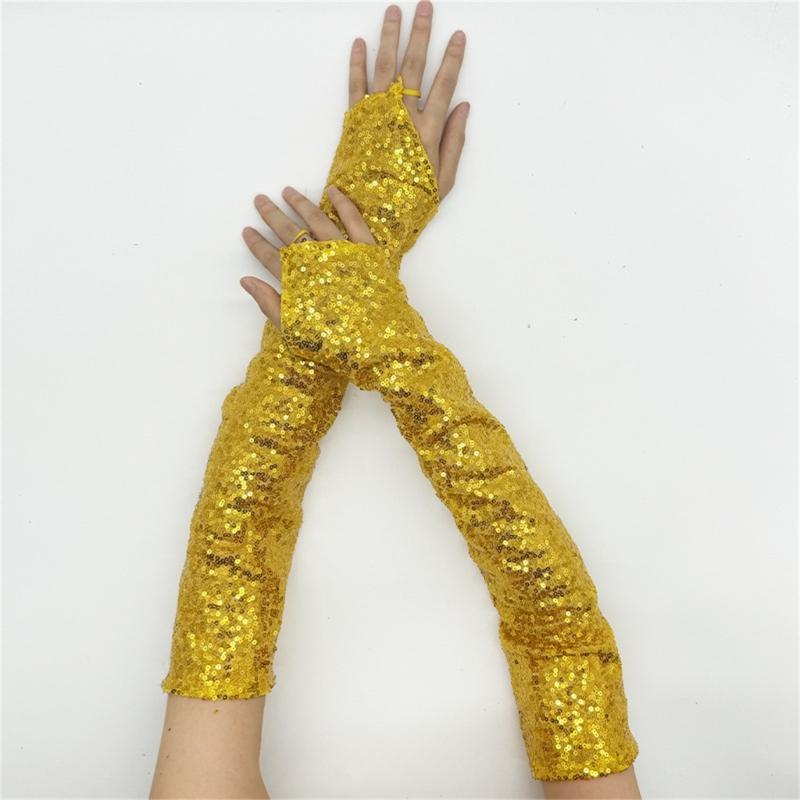 1pair Reflective Sequins Gloves Glitter Long Gloves Comfortable Breathable Glove for Costume Parties