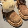 Platform Snow Ankle Boots Women Fur Warm Suede Shoes Woman 2025 Trend Winter Short Plush Goth Walking Motorcycle Botas De Mujer