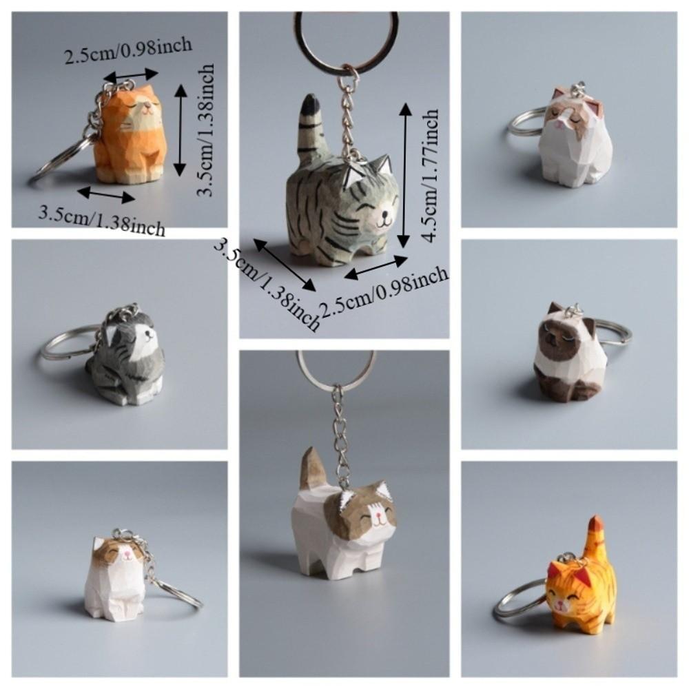 Creative Wooden Carving Cat Keychain Handmade Siamese Cat Keyring Hanging Accessory